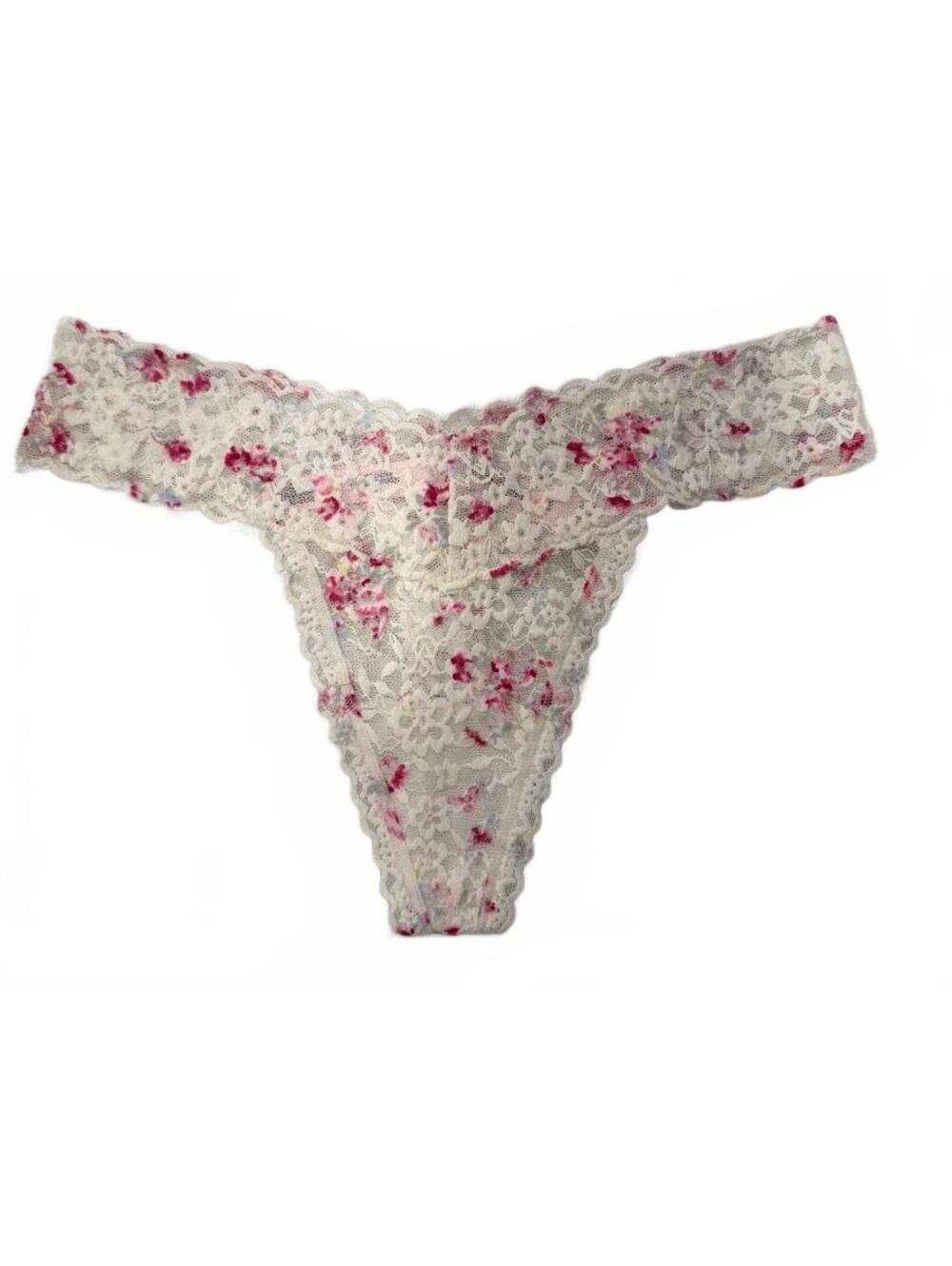 Victoria's Secret Cream Pink Floral Lace Thong Panty M NWT